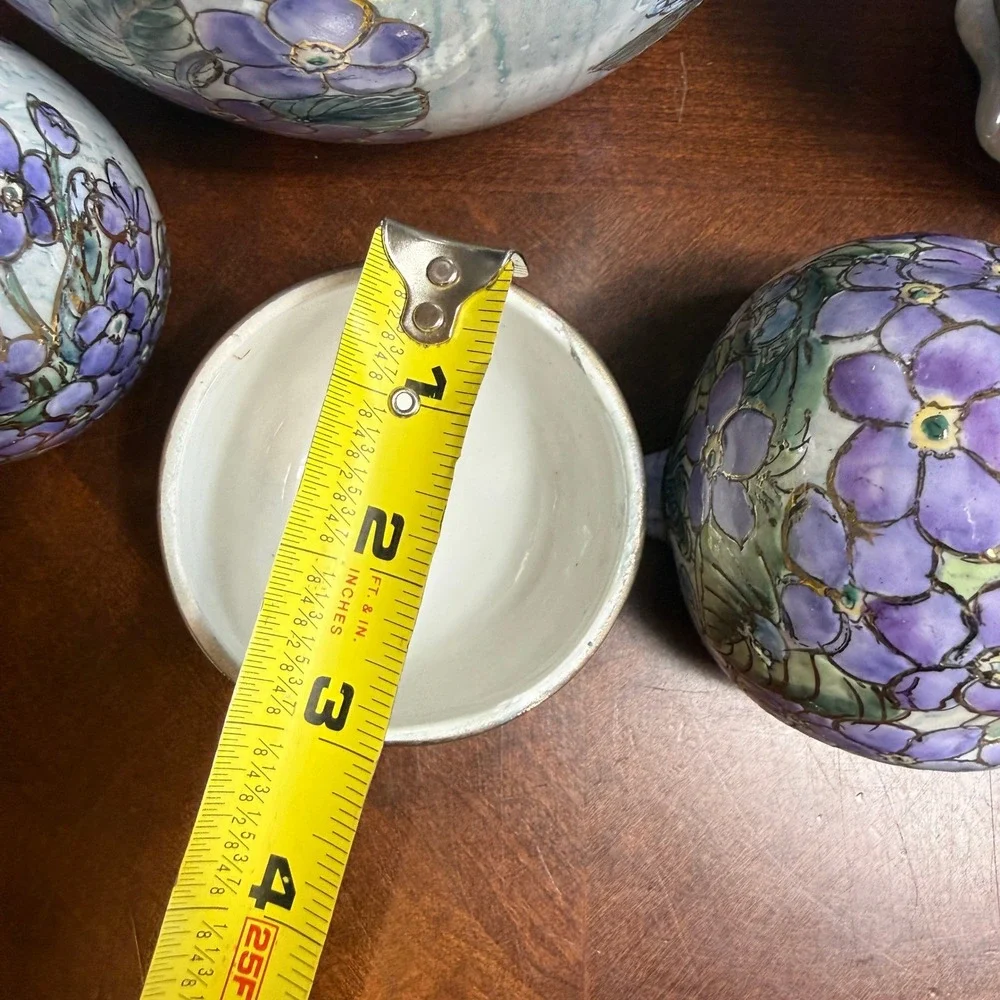 Purple‎ Floral Ceramic Decor Set  Vase Rabbit Egg Gold Trim Chinoiserie